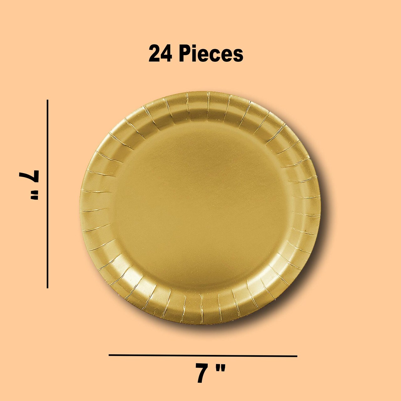 24 Count Metallic Gold Round Paper Plates 7 Inch Disposable Dessert Plates for Any Event